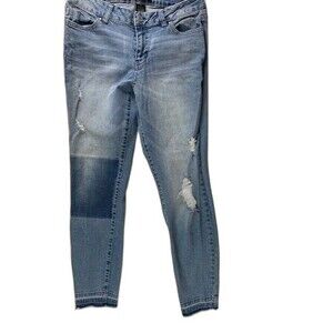 Cred Size 9 Womens Crop Jeans Skinny Mid Rise Light Wash Stretch RawHem Distress